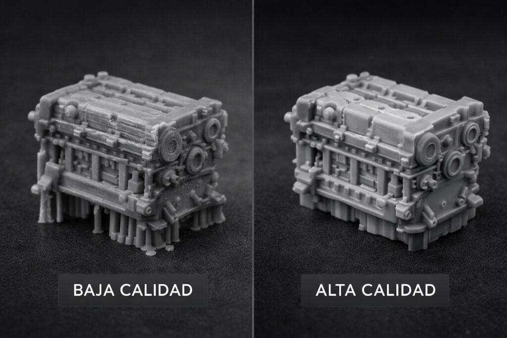 comparación calidad impresión 3D resina alta vs baja calidad