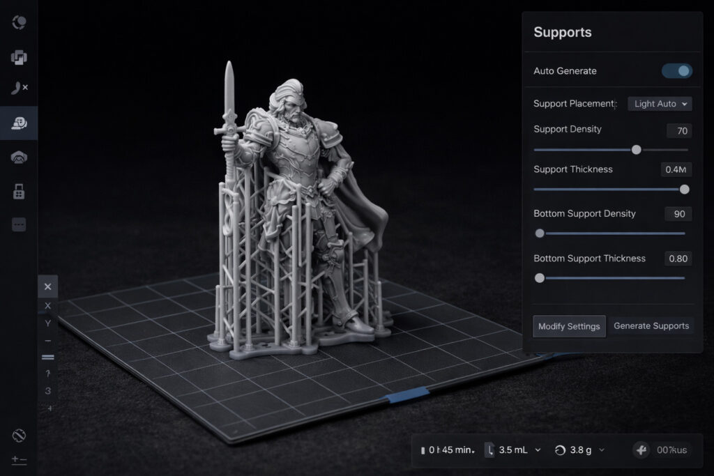 configuración de soportes en impresión 3D resina para piezas detalladas