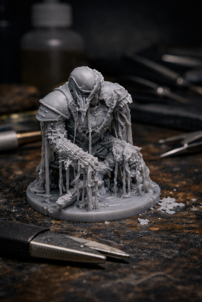 miniatura fallida impresión resina con errores visibles